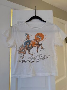 Morgan Wallen Cowboy Crop Tee Small White Orange Graphic Western Tour Shirt